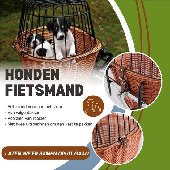 Trixie Wilgen Hondenfietsmand - Fietsmand Voorop - Hondenmand Fiets met Kap - Bruin - 44x48x33 cm