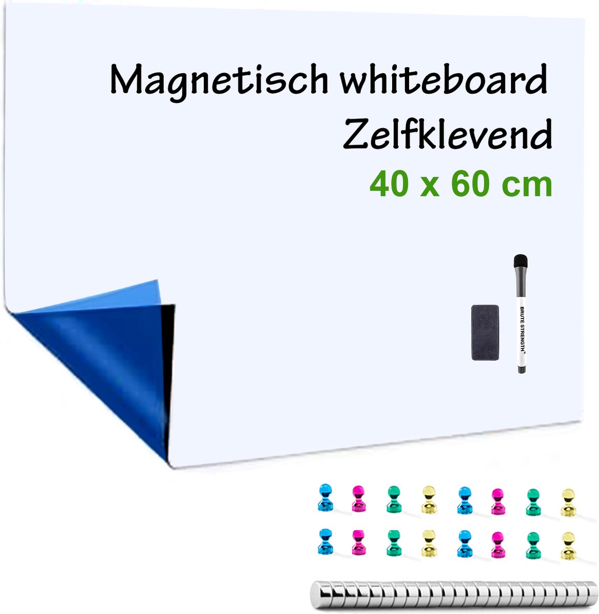 Brute Strength - Magnetisch Whiteboard (40x60 cm) Folie Zelfklevend met wisser - magneten en marker