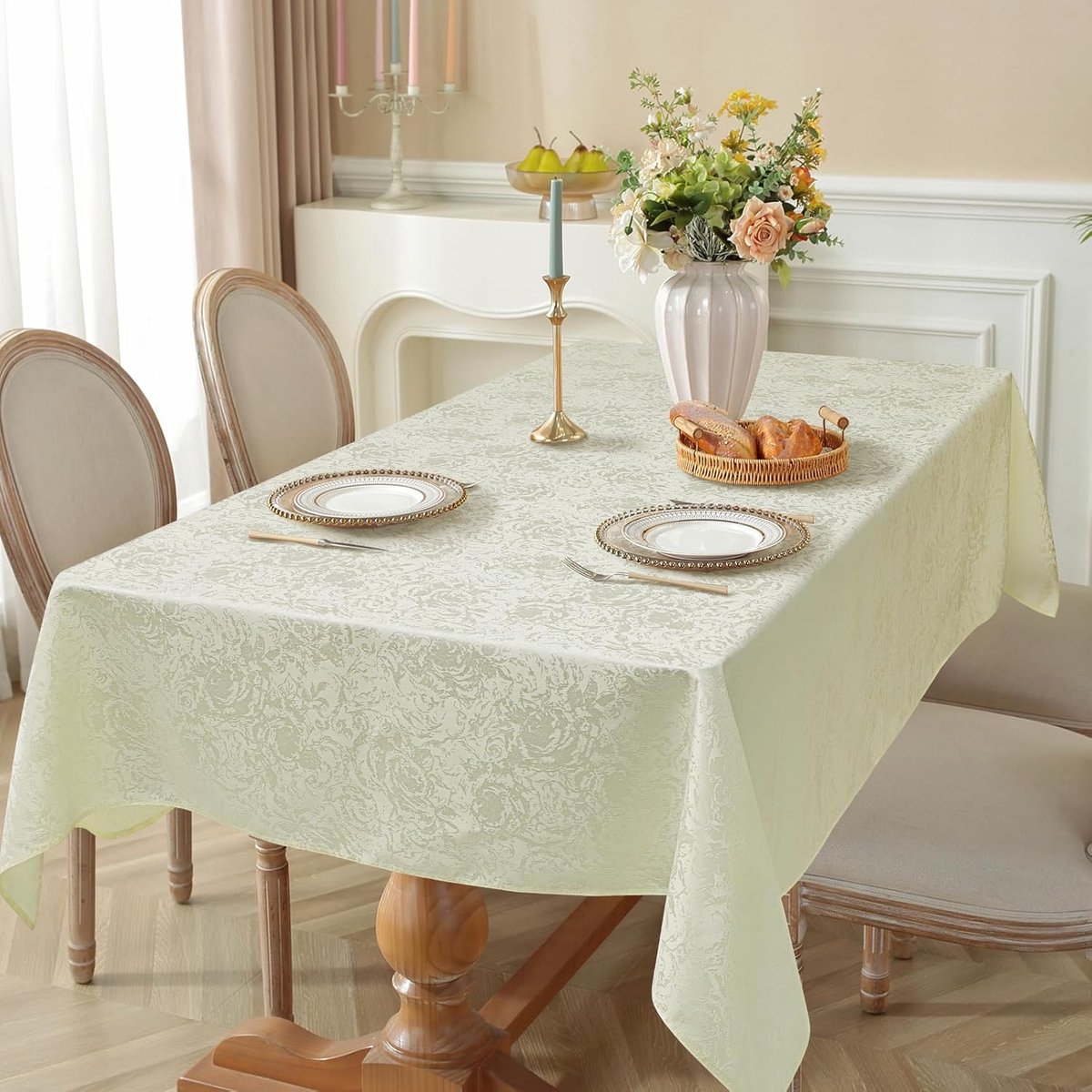 Tafelkleed met bloemen,Tafelzeil,tafellaken , duurzaam, polyester, afwasbaar, voor keuken, restaurant, feest, 152 x 213 cm,