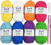 Set de fils acryliques – 12 pièces – Fil à tricoter – Total 480 mètres – Paquet de fils – Crochet – Boules de fil – Comprenant 2 crochets, 2 aiguilles à tisser.