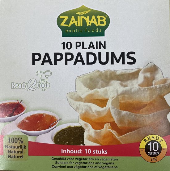 Zainab | 10 Pappadums | klaar voor gebruik | Indiase cracker | Vegan, glutenvrij | multipack