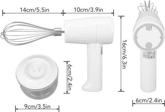Elektrische Handmixer - Slagroomklopper Hakmolen - Keuken Assistent - 3 Snelheidsinstellingen - 250ML - Wit van Merkloos — afbeelding 2