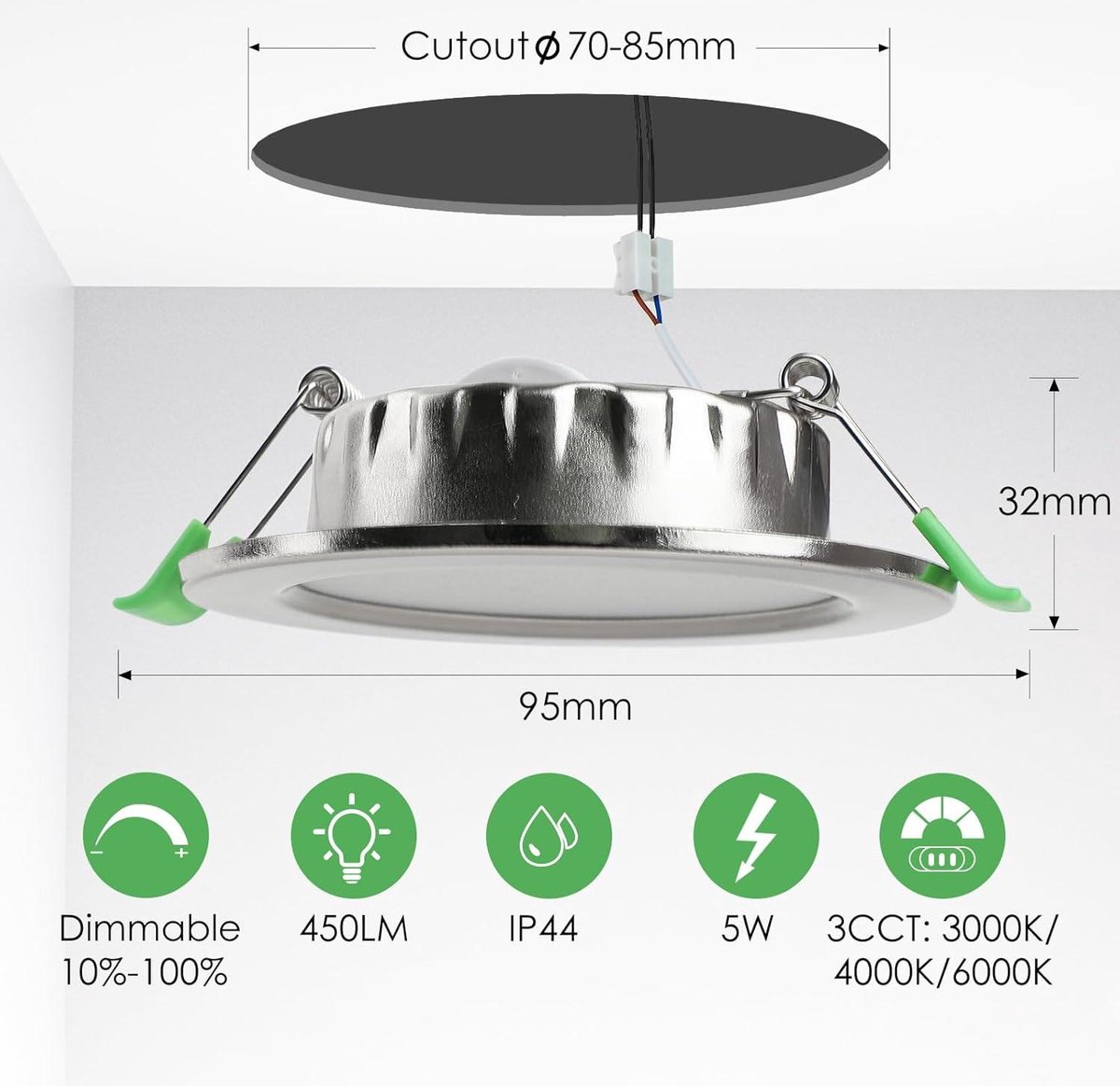 LED Inbouwspot IP42 - Wit 82mm - 5W 500LM - 2700K Warm | badkamer