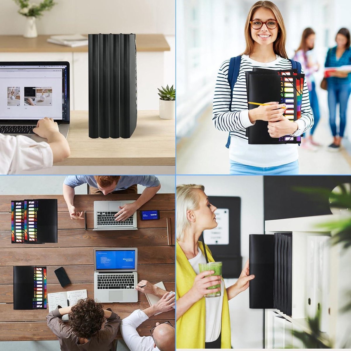 WOOWAIR 10 stuks waaiermappen, documentenmap A4, map met 5 vakken, waaiermap A4 met etiketten, opbergmap, mappen, ordnersysteem voor thuis, kantoor, school