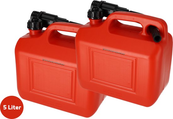 Foto: Jerrycans 5 liter 2 stuks rood geschikt voor brandstof met schenktuit en handgreep ideaal voor auto motor