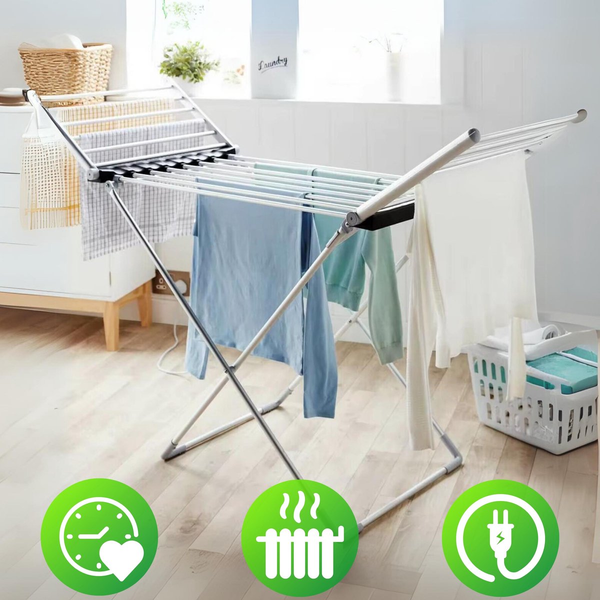 DreamGoods Elektrisch Droogrek - Instelbare Temperaturen & Timer - Duurzaam Drogen - Verwarmd Droogrek - Elektrische Droogrek - Elektrisch Wasrek - Electrisch - Inklapbaar - Droogrek met Verwarming - Elektrische Droogrek Energiezuinig op Prijzenvolger.com