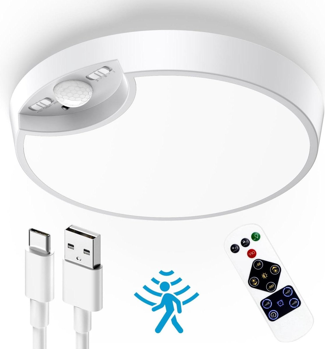 Bewegingsmelder Led-plafondlamp op batterijen met afstandsbediening 260 lumen 6500 K instelbare helderheid kast hal badkamer kelderkast