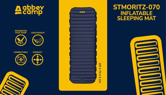Abbey Camp Opblaasbare Slaapmaat - 195 x 70 x 9 cm - Blauw/Grijs van Abbey Camp — afbeelding 2