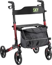 Sky - Lichtgewicht rollator - Rood - Dubbel opvouwbaar - Met stokhouder, tas en rugband