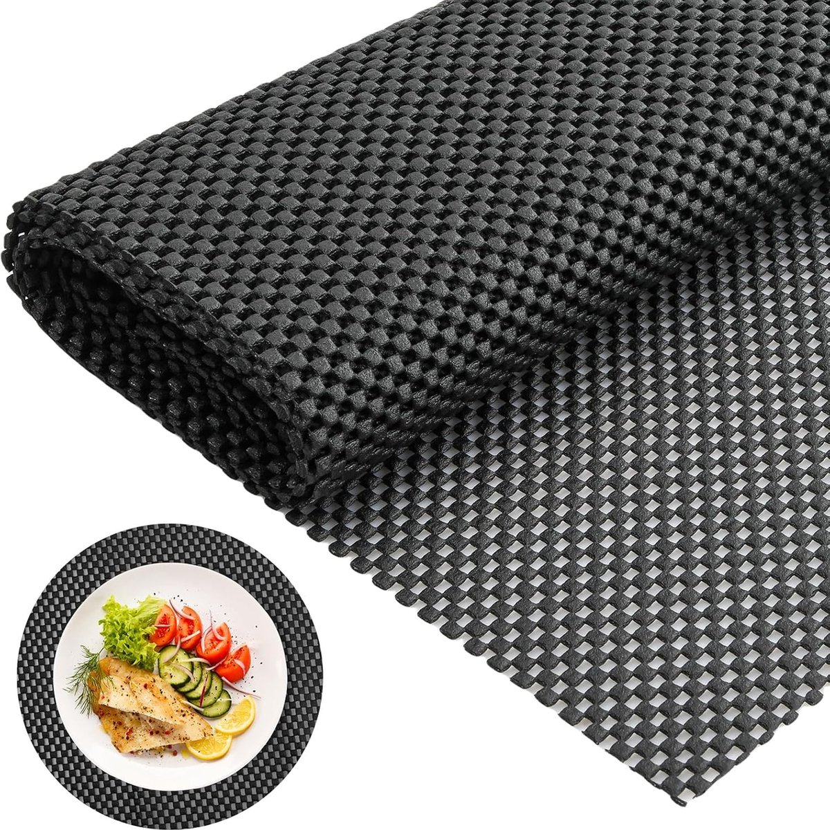Antislipmat voor tapijt, pvc-mesh, universele antislipmat, 50 x 200 cm, op maat te snijden, waterdichte antislipmat, voor plank, lade, auto, pallet, tapijt, zwart