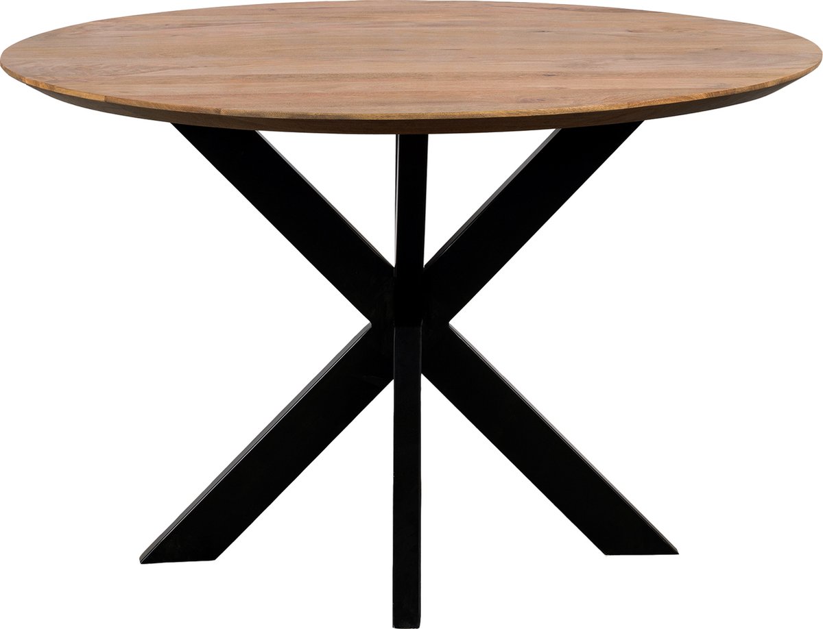 QUVIO Eettafel Sofia – Rond – Ø120 – Stalen kruispoot – FSC®-gecertificeerd mangohout – Naturel