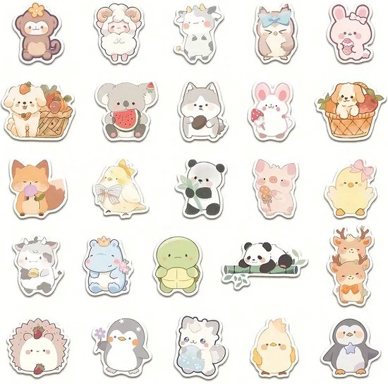 100 Stuks Schattige Dierenstickers Kawaii Regenboog - Waterdicht Voor Laptop & Waterfles