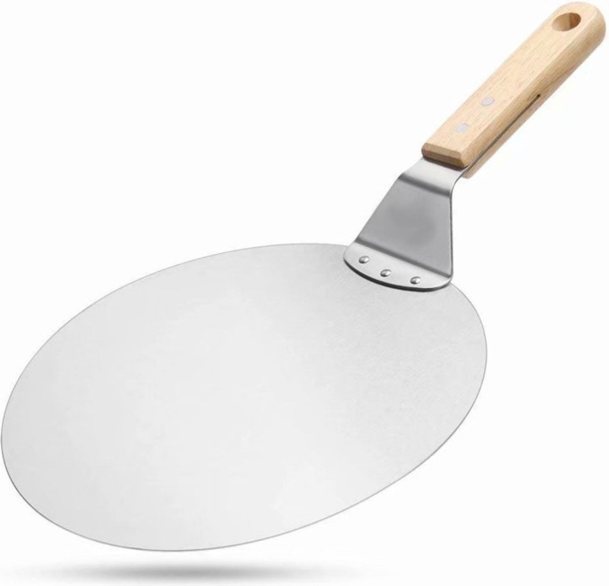 Burnic - Pizzaschep RVS - Ø30 cm - Rond - Voor BBQ en oven - Pizzaspatel - Houten Handvat