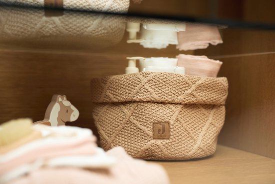 Jollein - Commodemandje - Commode Mandje voor Babykamer- 14x18cm - Opbermand - Check Knit Biscuit — afbeelding 4