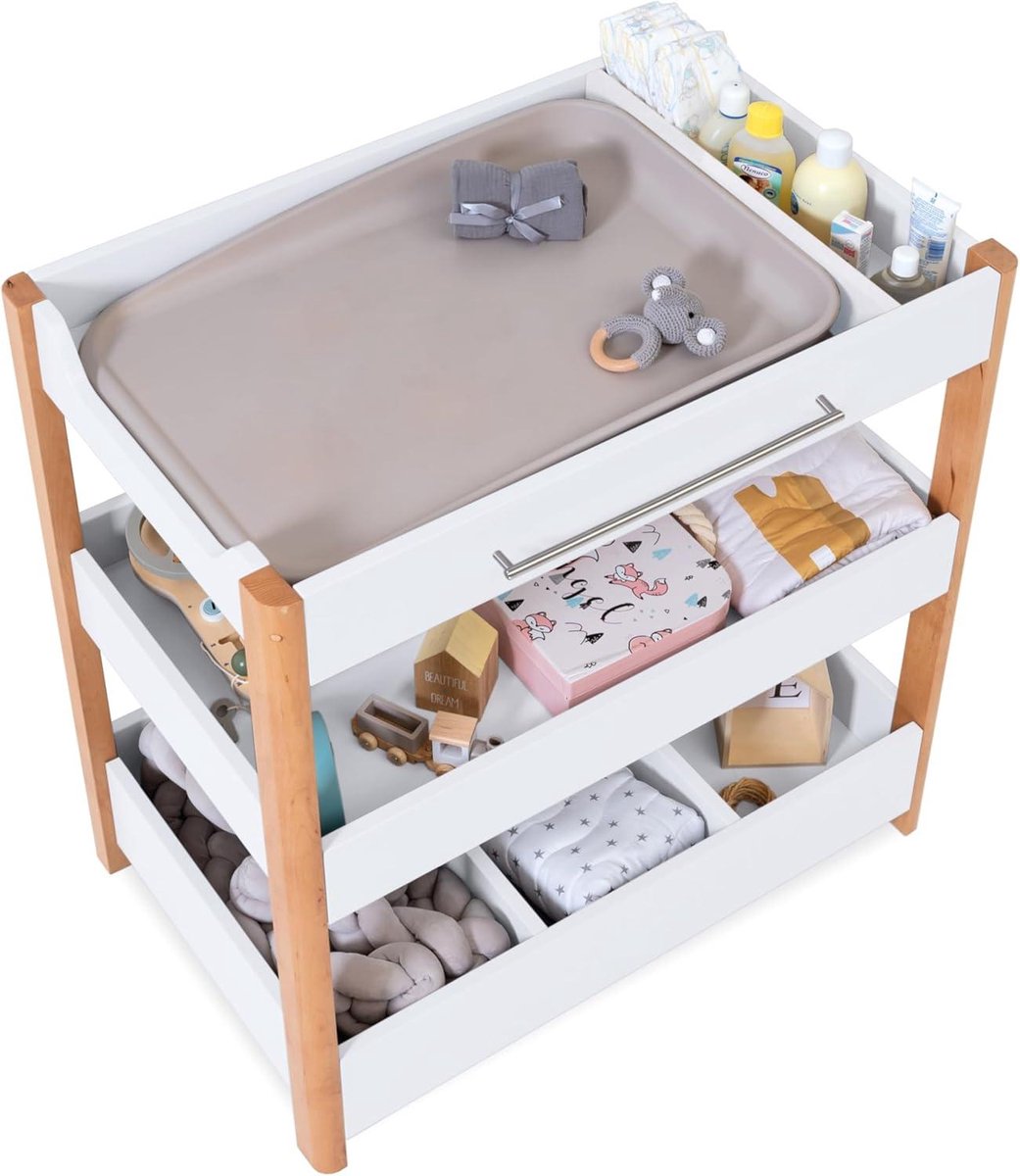 Kikido Aankleedkussen 70 x 50 cm, Teddy, kussen, wasbaar, voor luierverschoning, matras voor pasgeborenen, voor commode 50 x 70 cm, universeel en waterdicht