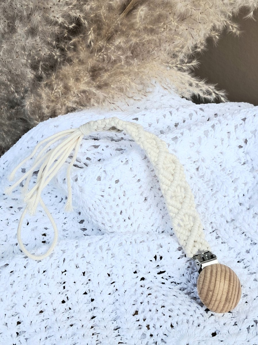 Goedkoopste Macramé speenkoord - Beige - Gevlochten speenhanger - Boho Speen ketting - Speenkoorden Katoen - Kraamcadeau - Babyshower cadeau - Baby accessoires