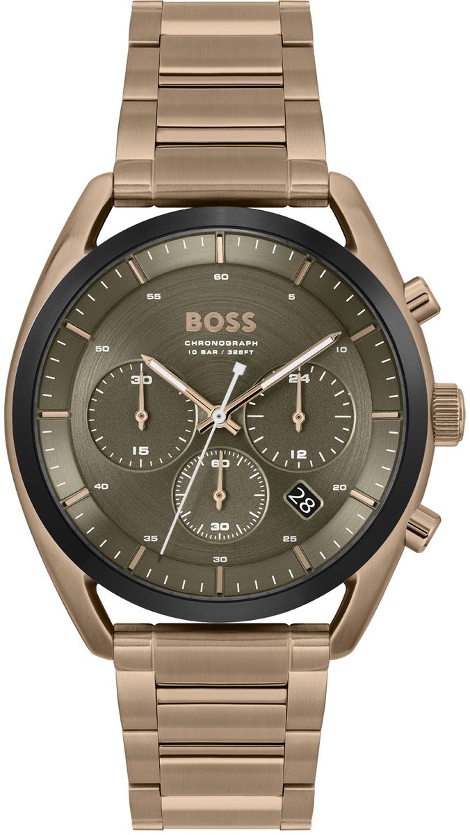 BOSS HB1514094 TOP Heren Horloge - Mineraalglas - Staal - Goudkleurig - 44 mm breed - Quartz - Vouw-Vlindersluiting - 10 ATM (zwemmen)