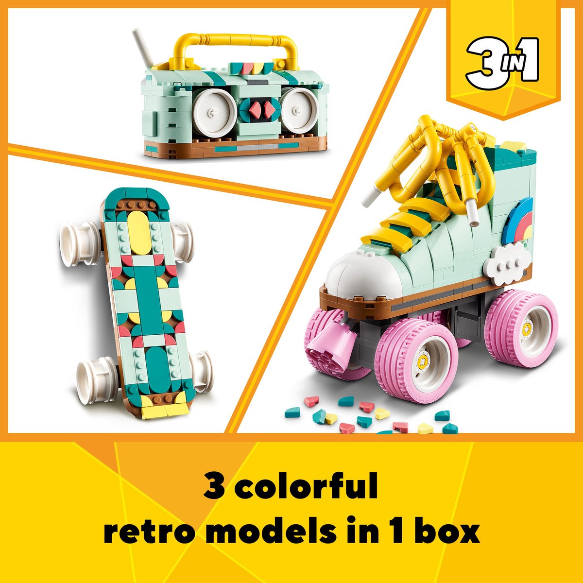 LEGO 31148 Creator 3in1 Retro rolschaats met Mini Skateboard en Gettoblaster Radio Speelgoed — afbeelding 17