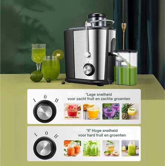 Professionele Juicers - Sapcentrifuge voor Groenten & Fruit - Juicer Met 0.65 L Sapbeker en Pulpreservoir - 2 Snelheden - 600W - RVS / Zwart — afbeelding 2