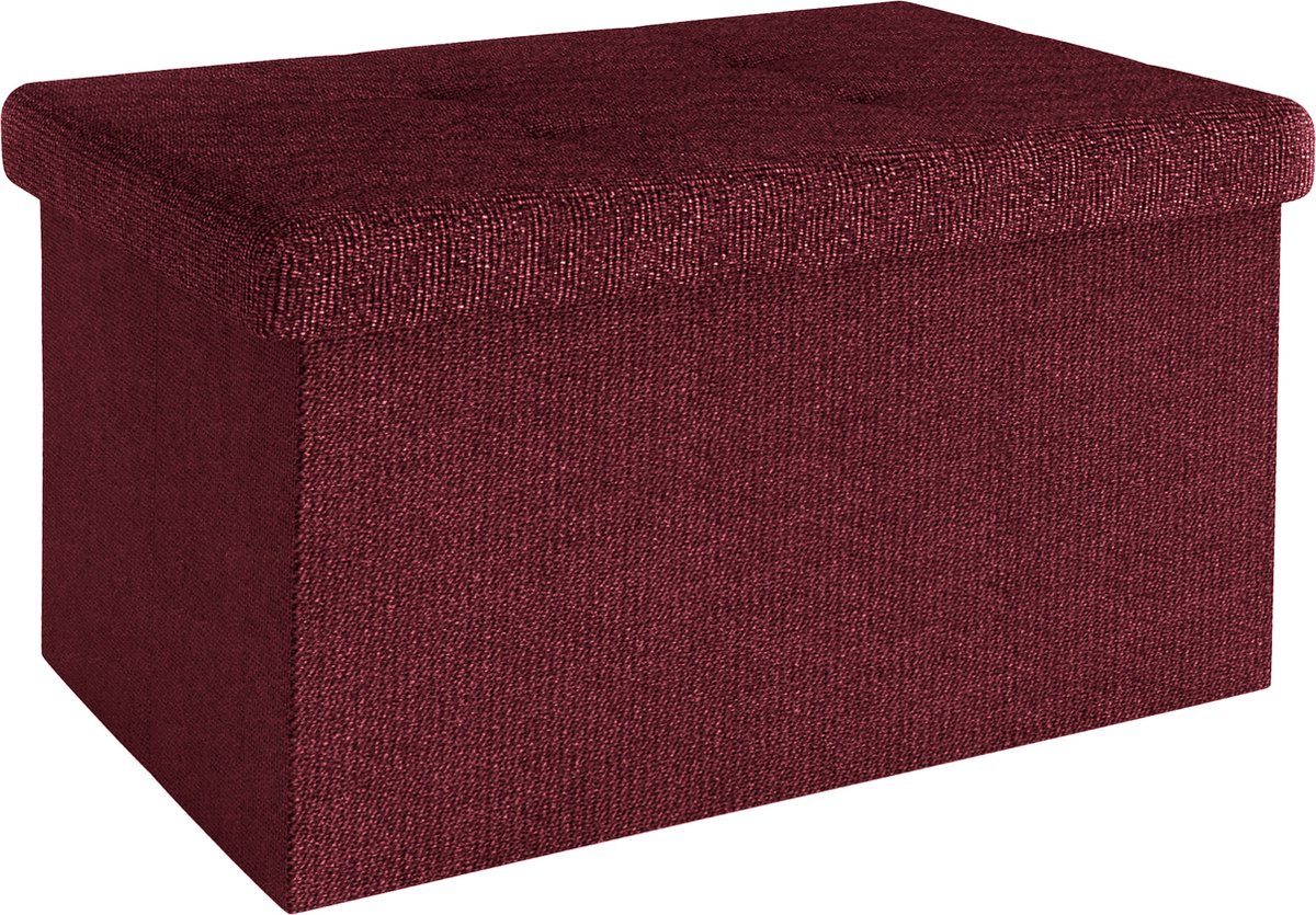 Intirilife Opvouwbare bank 49x30x30 cm in CHERRY RED - Zitkubus met opbergruimte en deksel van stof met holtes - Zitkubus voetensteun opbergbox kist zitkruk