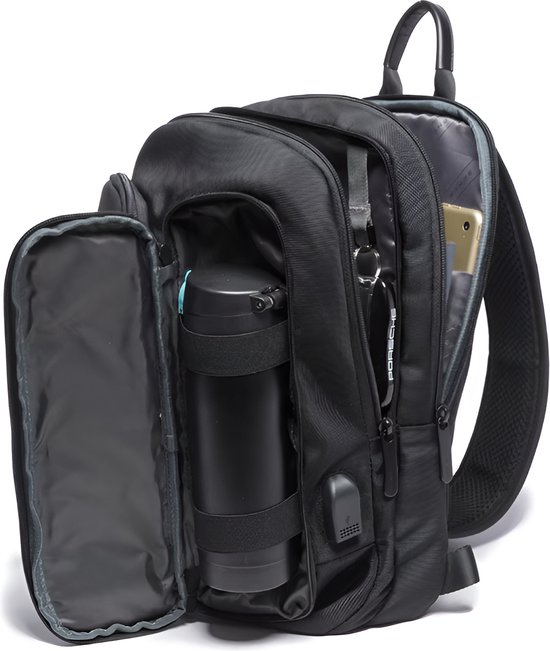 E-Shop4u® - Sac à bandoulière décontracté pour homme - Tissu Oxford - Port de chargement USB - Poche antivol - Zwart