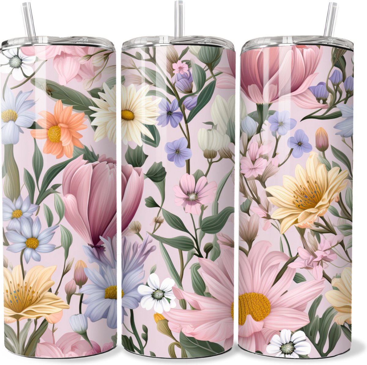 KadoDash - Tumbler - Drinkbeker - Isolatiebeker - Zomer bloemen - Summer flowers