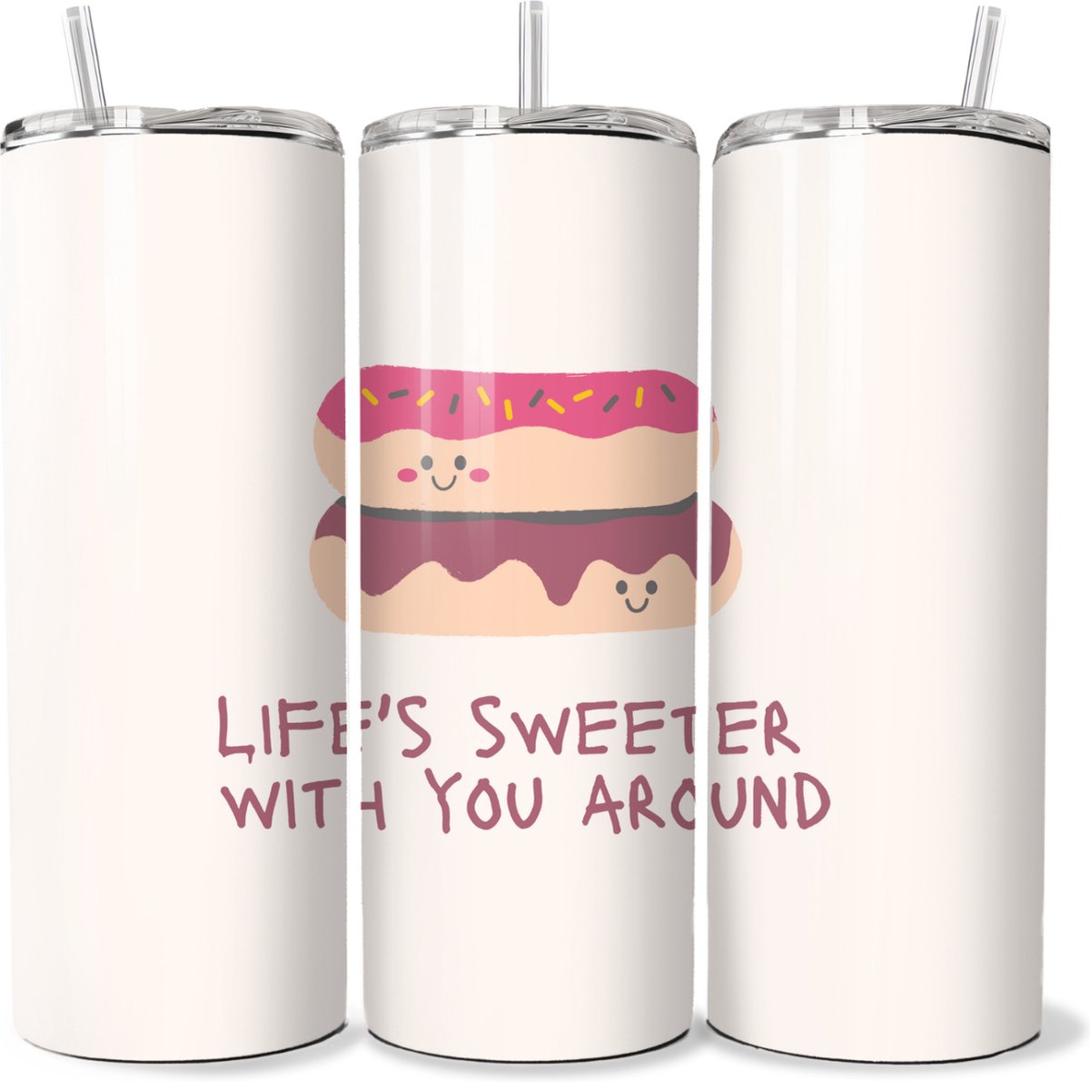 KadoDash - Tumbler - Drinkbeker - Isolatiebeker - Waterfles - Kawai Donut