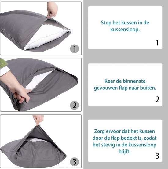 taie d'oreiller Katoen - 60x70 (lot de 2) - Grijs - Taie d'oreiller antibactérienne - Taie d'oreiller coussin - Protège oreiller coton - taie d'oreiller - Protège oreiller - Taies d'oreiller