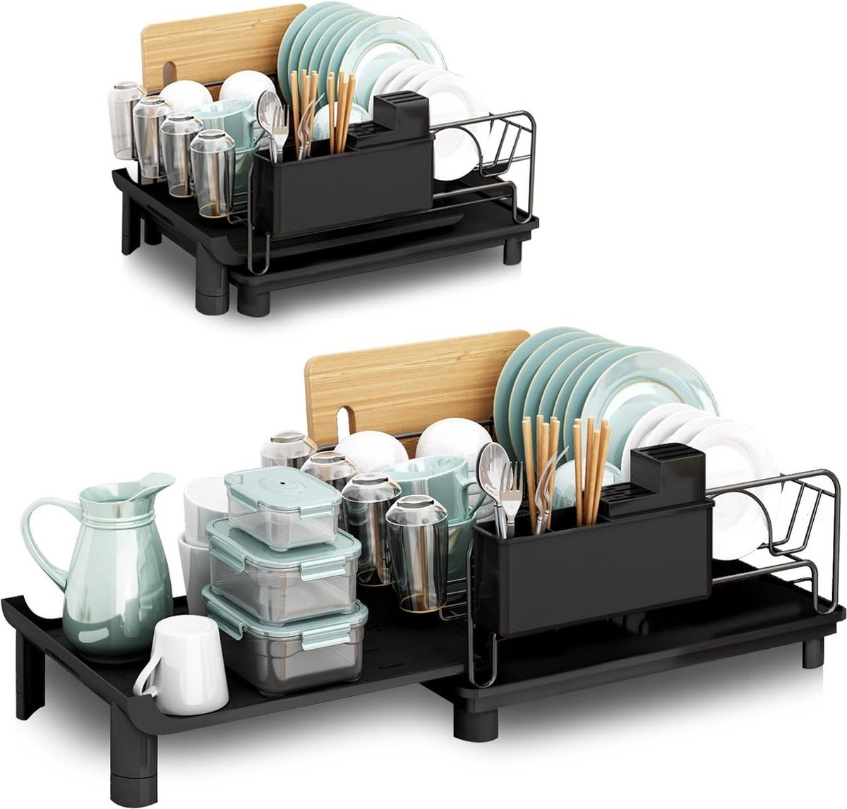 Goedkoopste Uitbreidbaar zwart metaal afdruiprek - afdruiprek met lekbak - grote inhoud - voor aanrecht afdruiprek met lekbak inklapbaar