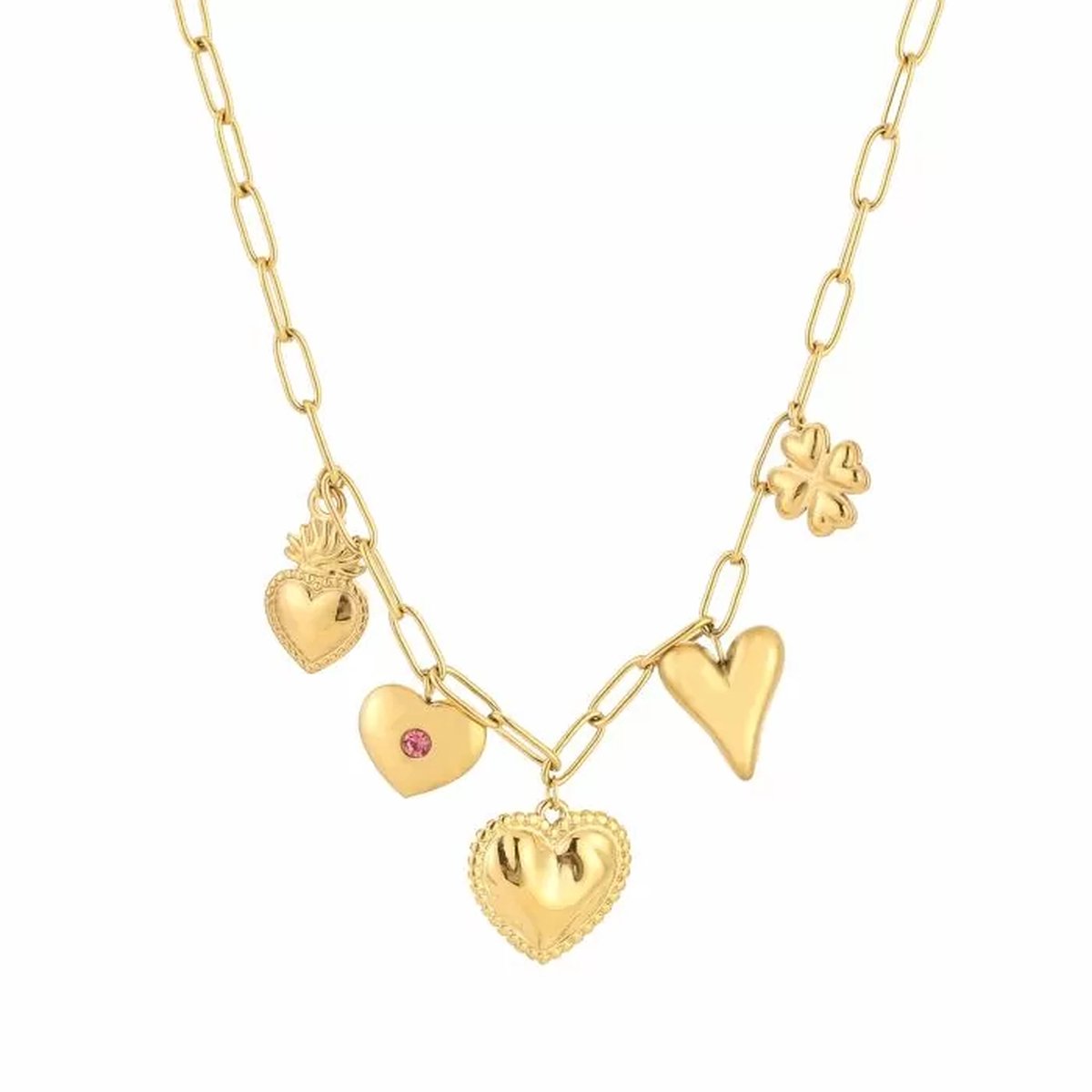 Bedelketting goud harten liefde kleurrijk roze - stainless steel waterproof dames