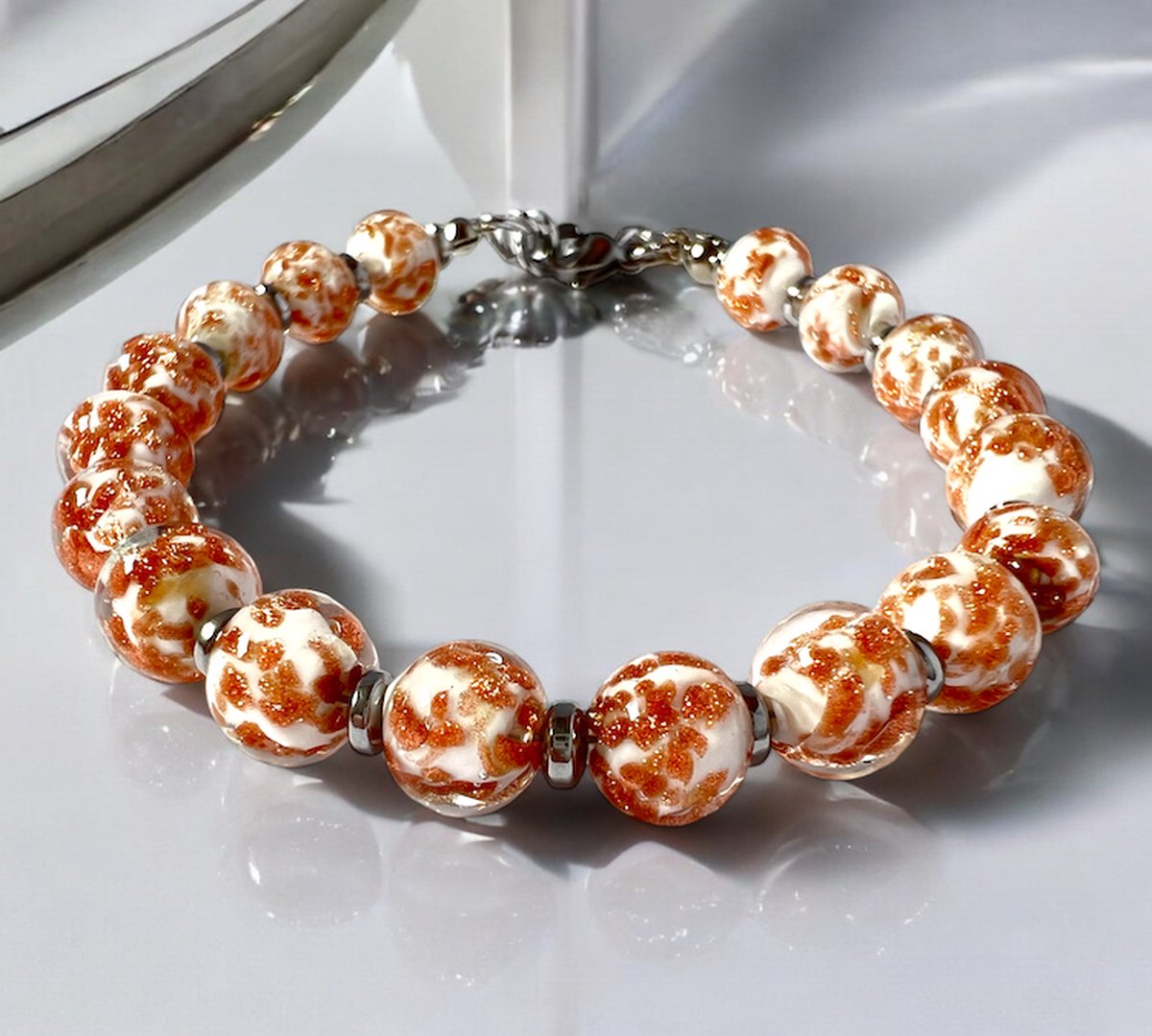 Corte Murrina - Armband - Murano glas - Palermo bianco – 21cm - Wit - Exclusief bij Bella Murano