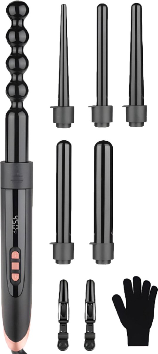 JÜSS Krultang Multistyler Krultang 5 in 1 Airstyler Föhnborstel Krulborstel Hairwrap Warmteborstel Stijltang Stijlborstel GRATIS hittebestendige handschoen + 2 haarclips 6 opzetstukken