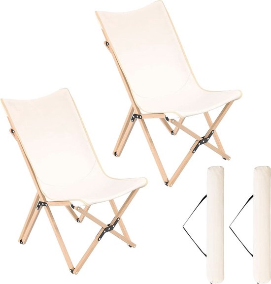 Klapstoelen 2x met bijzettafeltje set - buiten - beige - kunststof