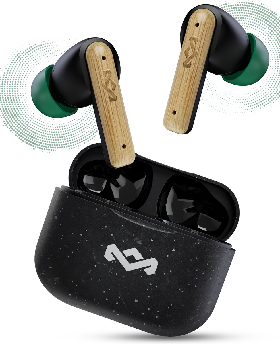 House of Marley Little Bird Oortjes Draadloos - 24 uur Batterijduur - Draadloze Oordopjes - Bluetooth - Eco Friendly Design - Quickcharge - Touchbediening - Zwart – foto 2