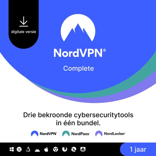 NordVPN Premium - Pack de Cybersécurité - VPN, Gestionnaire de mots de passe et Cloud chiffré – 1 ans d’Abonnement - Téléchargement PC, Android et iOS