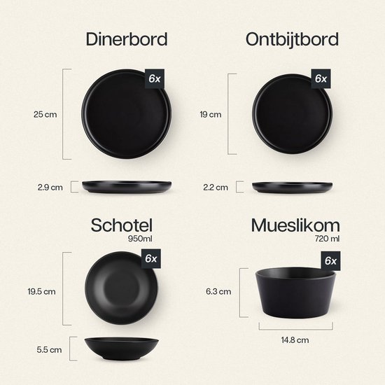 Creatable - Aardewerk - Zwart/grijs - 4 personen - Zwarte - Servies kopen? | Korting tot 38