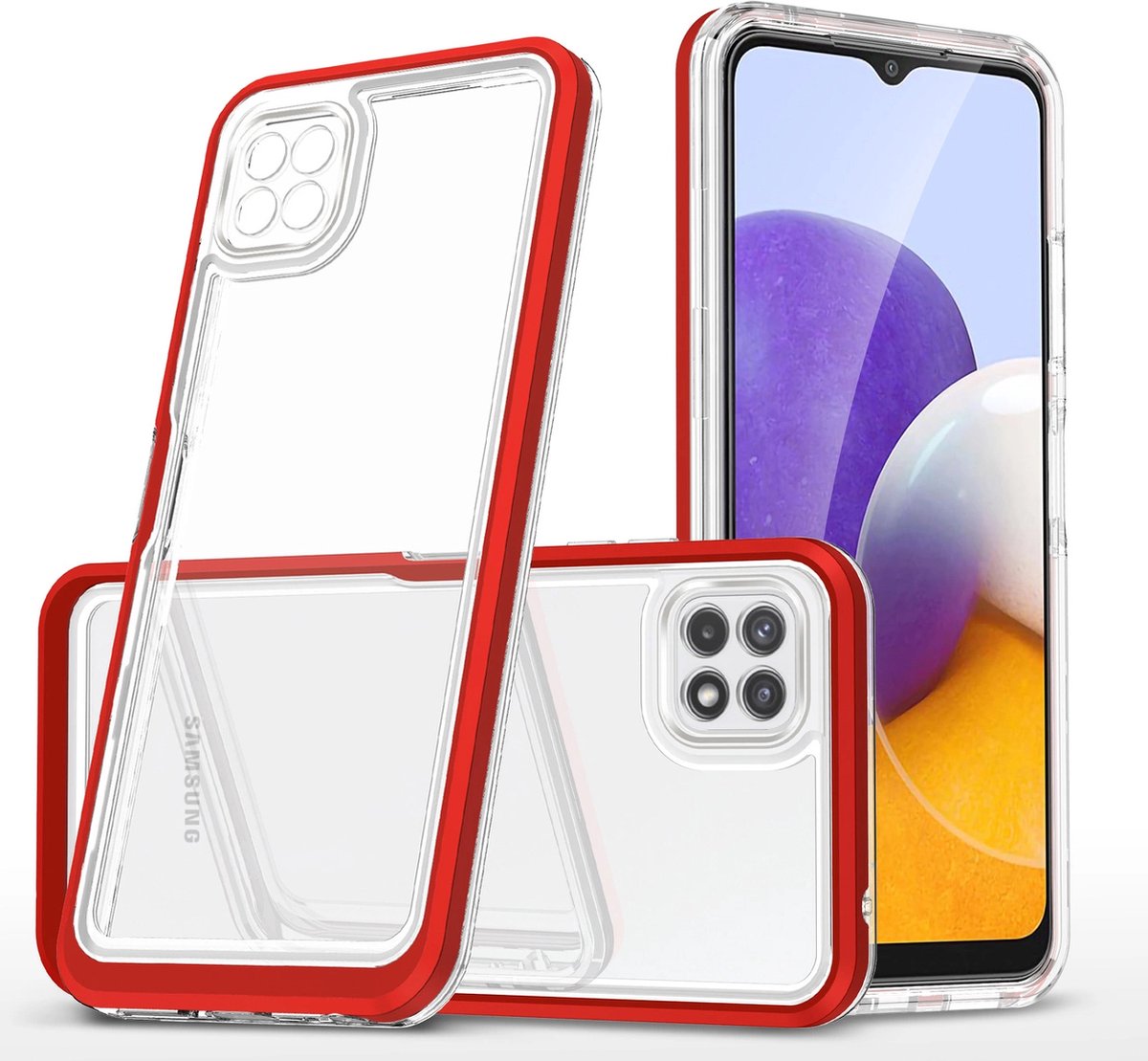Helder - 3in1 - hoesje voor Samsung Galaxy A22 5G gelcover met frame rood