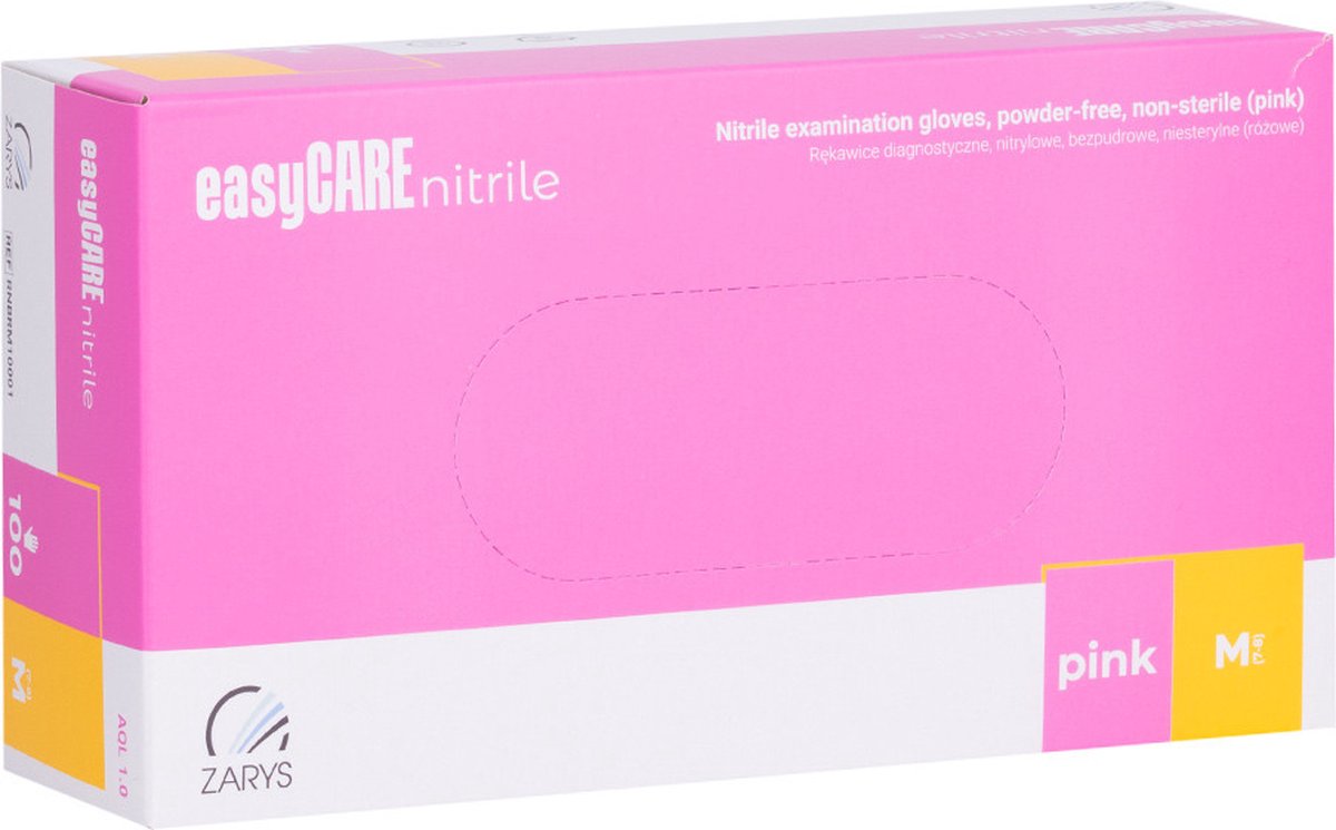 Goedkoopste Zarys EasyCare Nitrile Roze Maat M Handschoenen 100 Stuks - Hygiene - Handschoenen - Nitrile - Poedervrij - Super pasvorm - Caramdia