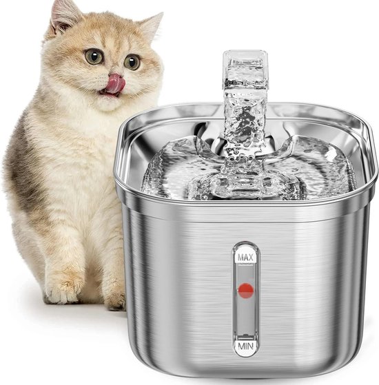 Seastone- Drinkfontein Kat - Waterfontein - 2,2 Liter - Automatische Drinkbak Kat - Geruisloos - Met 3 Verschillende Filters Voor De Beste Waterkwaliteit- Roestvrijstaal