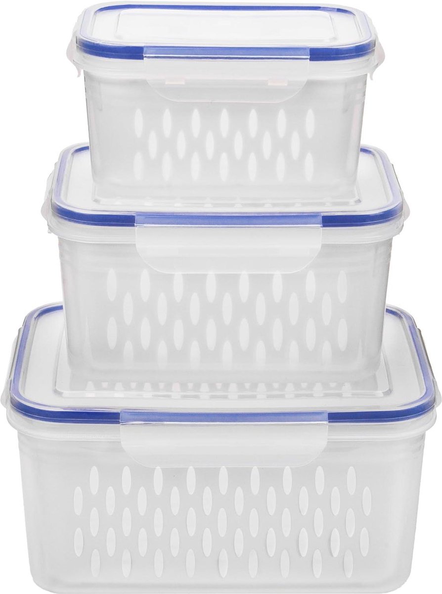 Koelkastorganizer - Opbergdoos Vershouddozen voor groenten en fruit 6 stuks-3 set vershouddozen met deksel vershouddozen voorraaddozen met deksel 085 l + 175 l + 33 l (blauw)