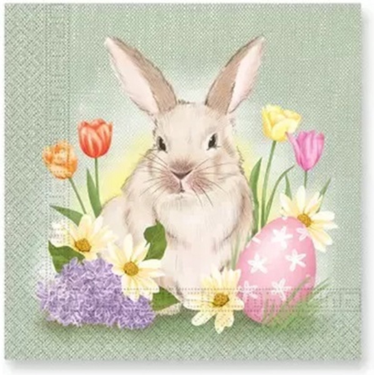 40 Pasen Paas Servetten - Konijn - Paasei - Tulp - Margriet - Hyacint - Groen - Roze - Geel - Paars - Bruin - 33 x 33 cm - 3-Laags - Decorata