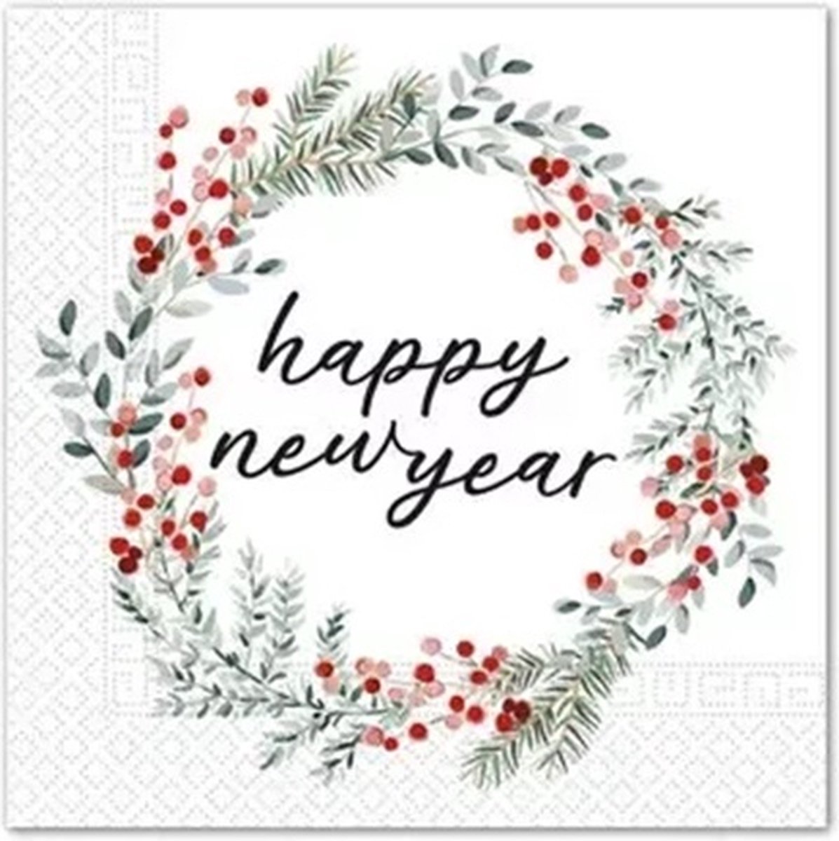 40 Happy Newyear Servetten - Wit - Grijs - Rood - Bruin - 33 x 33 cm - 3-Laags - Decorata