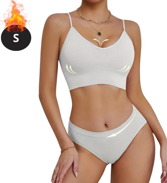 Livano Set Lingerie Sans Armatures - Sans Bracelets - Soutiens-Gorge Push-up - Soutiens-gorge -Gorge Comfort - Confortable - BH - Wit - Taille S