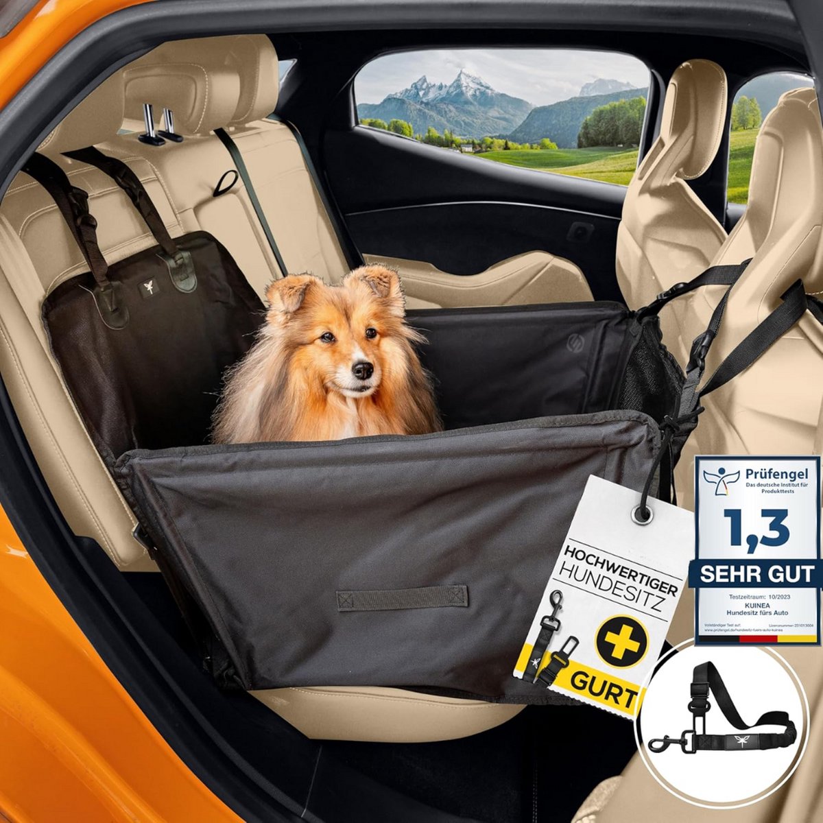 Equivera Hondenmand Auto Met Gordel – Hondenmand – Hondenmand Auto – Autostoel Hond – Hondenstoel Auto – Met Gordel