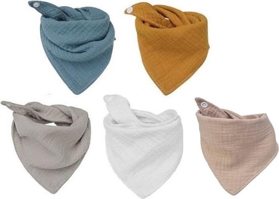 Product: MINIIYOU - 5 stuks Hydrofiele bandana slabbetjes - Effen Blauw - geel wit - kwijlslabbetjes, van het merk MINIIYOU