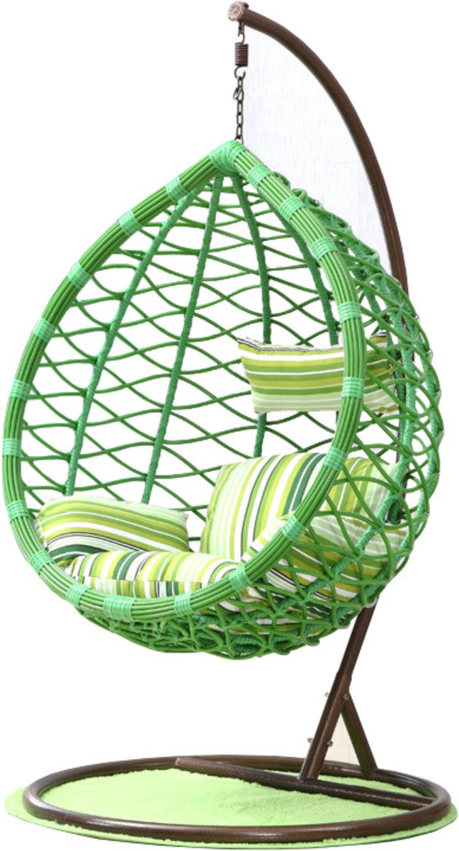 Rijoka Hangstoel Eggy Waves Schommelstoel – Groen Rattan - Tropic Kussen - Large - Voor personen 1.90m Max.