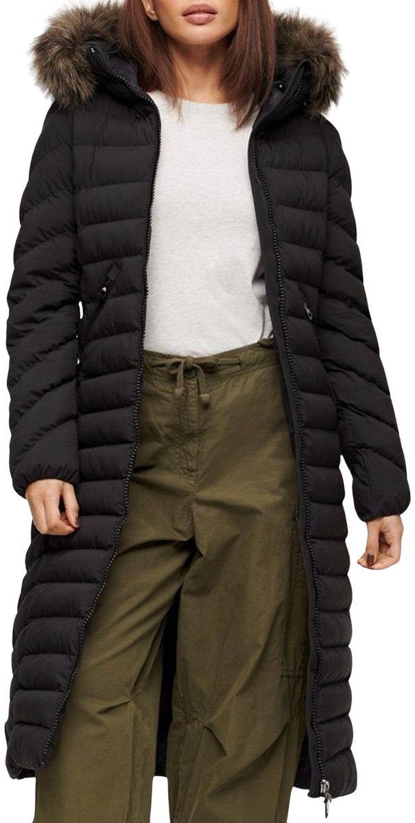 Superdry Fuji Faux Fur Hooded Longline Winterjas Dames Zwart