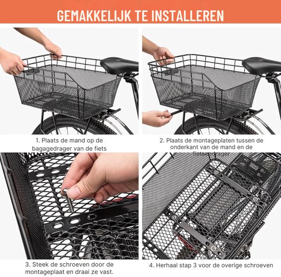 Hanured® Fietsmand Achter, Grote fietsmand met dikke voering, ladingnet en waterdichte afdekking, 46×32×15 cm