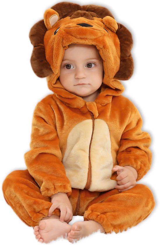 BoefieBoef Dieren Onesie Pyjama Kinderen 2-4 Jaar – Verkleedkleding met Ritssluiting – Kerst Carnaval , Dierenpak - & Cadeau – Zacht Flanel - Romper - Boxpak - Jongens - Meisjes - Leeuw Bruin