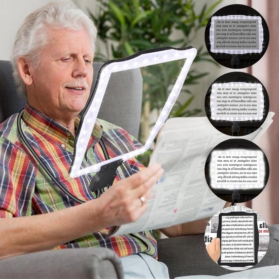 NZQXJXZ Upgrade 5X Oplaadbare Handsfree Vergrootglas met Licht, Flexibele Zwanenhals HD Grote Vergrootglas voor Lezen, 24 LED Aanpassing Helderheid voor Neck Wear Reparatie Hobby Senioren